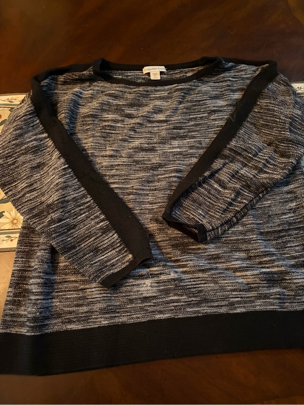 Coldwater Creek Black and Gray Marled Scoop Neck Sweater